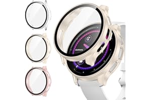 [3Stück] Kamita Schutzhülle Kompatibel mit Garmin Venu 3S 41mm, Hart PC Bumper Case mit Displayschutz aus Gehärtetem Glas, Stoßfest Voller Körper Schutz Gehäuse für Garmin Venu 3S 41 (Klar+Rosa+Weiß)