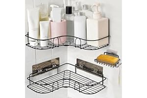 CHRERNA Duschablage Ohne Bohren,Badezimmer Organizer,Rostfreiem Edelstahl Duschregal Ohne Bohre mit Seifenhalter, Bad Organizer Badezimmer Regal Duschablage Ecke für Badezimmer Küche