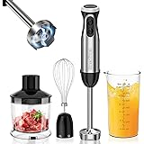 Bonsenkitchen Frullatore a Immersione Multifunzione 4 in 1, Minipimer in Acciaio Inox, 1000 W, 20 Velocità Regolabili, con Fr