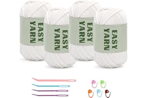 ‎RIDDUR 4 Stück Weißes Garn, Häkel- und Strickgarn für Anfänger, gut Sichtbare Maschen, Grobes, Dickes Baumwoll-Nylon-Mischgarn, Garn Zum Häkeln mit Häkelzubehör (4 X 50 g)