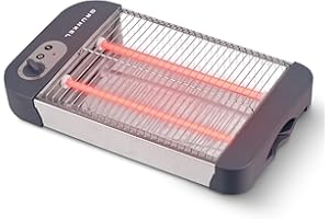 Grunkel - Tostadora de pan plana para 4 rebanadas de 600w con 6 niveles de temporizador y señal acústica de finalización. Incluye bandeja recogemigas extraíble (Básico)