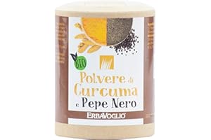 Erbavoglio Polvere di Curcuma e Pepe Nero Bio - 150 g - Alimento biologico - Potente combinazione antinfiammatoria, migliora l'assorbimento della curcuma e supporta il benessere generale.