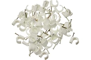 REULIN Fermacavi rotondi bianchi da 15 a 18 mm, confezione da 50, resistenti clip per unghie con chiodo in acciaio temprato zincato