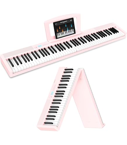 COSTWAY Piano Numérique Pliable 61 Touches – 128 Sons, Bluetooth, Pédale De Sustain – Débutants & Enfants