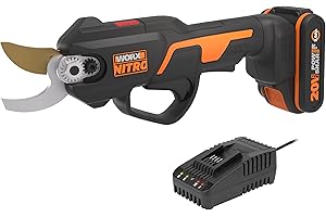 WORX WG330E Tijera de poda 20V-2Ah, Motor brushless, Cuchillas de alta resistencia, corte de hasta 25mm, Interruptor de seguridad, para jardinería, poda y mantenimiento de viñas, batería y cargador