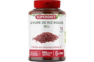 SUPERDIET - LEVURE DE RIZ ROUGE - Bio - Végan - Titrée en monacoline K - Fabrication française - 120 gélules