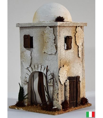 Casa Palestinese Per Presepe Napoletano Holyart – 8 Cm, Illuminata In Legno E Muschio, 25x30x20 Cm