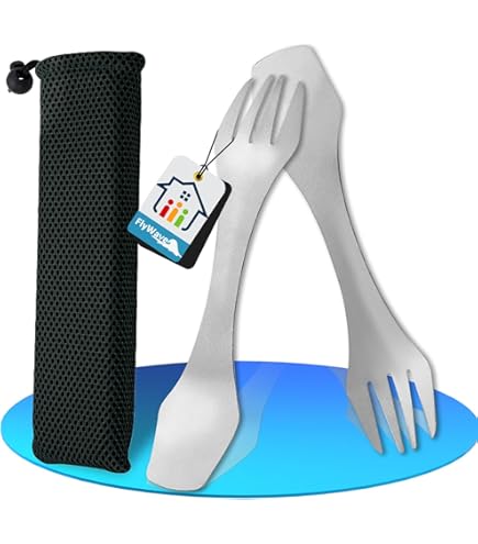 Spork In Titanio Navaris - Cucchiaio E Forchetta 2 In 1, 21.5 Cm, Con Custodia, Per Trekking - Foto 3