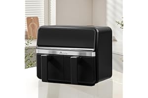 Alivio 9L Dual Basket Air Fryer with LED Touch Screen, 14 Cooking Programs, Independent Temperature Control, 360° Hot Air Circulation, Non-Stick & Dishwasher Safe, Low Oil Healthy Cooking (Black)