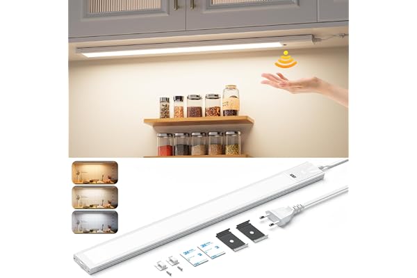 Lureshine Dimbar LED-underskåpslampa för kök, 41 cm underskåpsbelysning med beröringsfri sensor, 3 färgtemperaturer, ultratunn ljusslinga för skåp, hyllor, arbetsbänkar, 700 LM