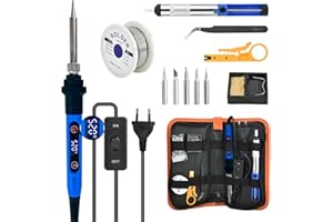 NUZEKY Zestaw do lutowania. 80 W. LCD – elektryczna, regulowana temperatura 180-480°C, przewodowa, niebieska lutownica z 5 końcówkami, wysokiej jakości lutowanie i naprawa