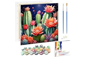 Viart Cactus Paint by Numbers for Adults with Frame,Cactus Paint by Numbers Canvas Kits,Plants Paint by Numbers Adult Perfect for Gift Home Wall Decor(8x8inch)