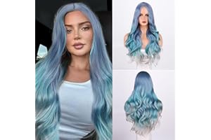 Fulang Hair Lange Gewellte Blau Gemischt Violett Perücke für Frauen, Lange Lockige Hitzebeständige Faser Synthetische Perücke Ombre Perücken, peruka damen natürlich haare für den täglichen