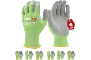 Mustbau 6 par wentylowanych rękawic roboczych, rękawice z powłoką z poliuretanu na bazie wody, wielofunkcyjne rękawice odporne na ścieranie, do ogrodnictwa, warsztatu, placu budowy (zielone, XL)