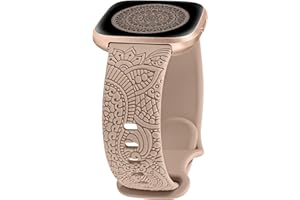 TOYOUTHS Boho Floral Engraved Strap Compatible with Fitbit Versa 2/Versa, Women Sport Silicone Flower Pattern Fancy Cute Stylish Strap