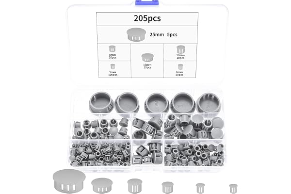 205 ST Täcklock för Borrhål, Grå Plast Pluggar, Möbel Blindplugg Täckplugg Plast Panelhålplugg, Rör Hålplugg, 5mm/6mm/8mm/10m