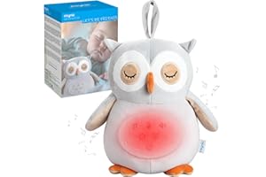 eSynic Peluche Bebé Recien Nacido, Ruido Blanco con 12 Sonidos Relajantes Peluche que Respira con Luz Nocturna Ajustable White Noise Machine con Temporizador Perfecto como Regalo para Bebé