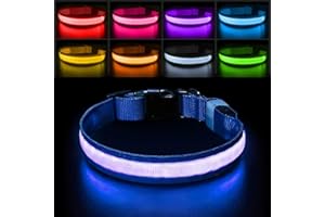 PCEOTLLAR Obroża świecąca dla psa USB do ładowania obroża dla psa LED świecące światło dla małego średniego dużego psa 7 kolorów wodoodporny 2 tryby oświetlenia obroża LED pies zwierzak, niebieski-S