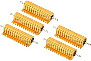 PATIKIL 100W 8 Ohm Resistore in Alluminio Involucro, 5pz Alluminio Alloggiamento Resistenza Alloggiamento Filo Avvolto Resistori Vite Tocca Potenza Resistenza, Oro