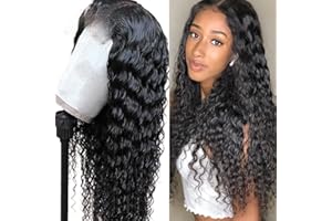MUABY 4x4 Water Wave Lace Frontal Wigs Human Hair for Black Women 4x4 Pelucas Mujer Pelo Natural Humano Rizado Pelucas Cabello Natural Color Negro Natural 18 Pulgadas