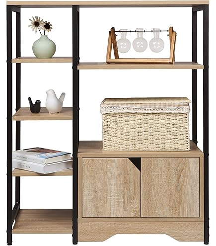 WOLTU RGB9284hei Opbergplank voor woonkamer/kantoor/balkon 4-Tier in Metalen ,boekenplank Keukenplank Zwart lichteiken 34x35x148cm