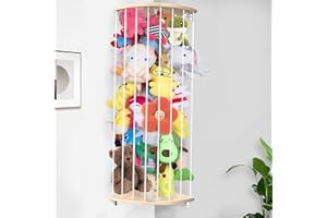 Funvalley Surperfect Corner Stuffed Animal Storage Soft Toy Storage Organizer, Wood Stuffed Animal Holder for Kids Bedroom for Plush Toys with Adjustable Length for Nursery Play Room