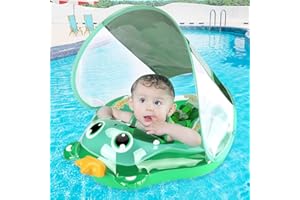 Baby Swimming Float, TGKYK Baby Pool Float with Canopy, UPF50+ Baby Float, Adjustable Baby Inflatable Seat Swimming, Funny Baby Swimming Ring for Age 6-36 months Babies