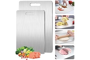 NATNAV 2 Pezzi Tagliere in Titanio, 316 Tagliere Acciaio Inox, Doppio Lato per Alimenti,Facile da Pulire,Cutting Board per Verduras,Frutta,Pane(34x23cm+25x15cm)