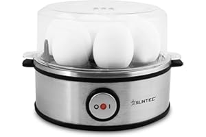 SUNTEC WELLNESS SUNTEC cuociuova EGG-8564 design in acciaio inox – per 7 uova – regolazione del grado di cottura e timer – spegnimento automatico – piccolo ed elettrico – set con misurino e ciotola – 360 watt