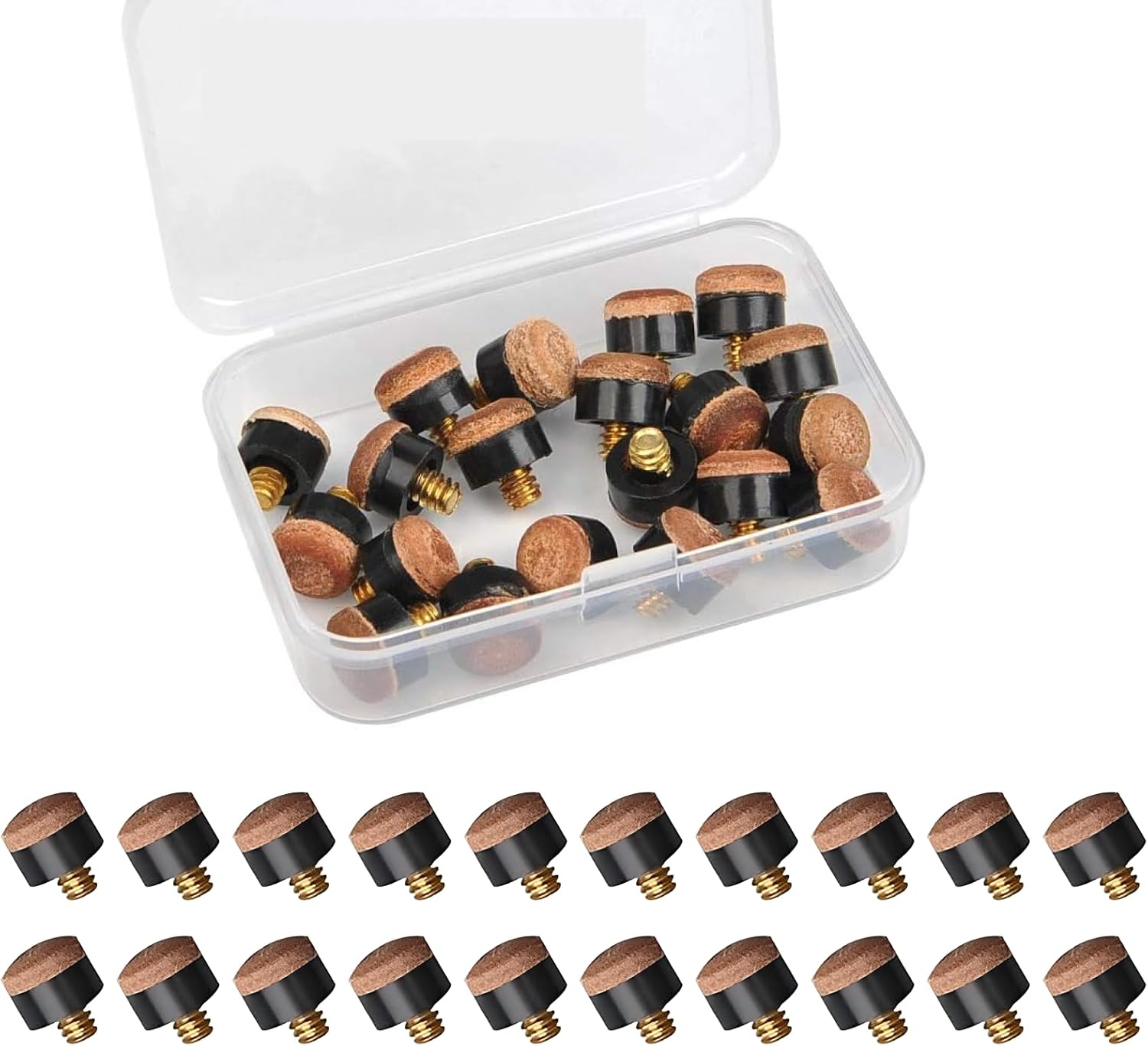 Cylocrya Punta de Billar de Billar, 20 Unidades, 10 mm, Puntas de Cuero con Rosca de Metal para Sustitución Rápida, Ideales para Snooker y Billar, Durabilidad y Control Mejorado en el Juego