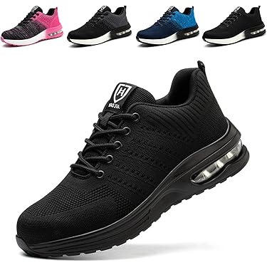 WUAYAMI Veiligheidsschoenen voor dames en heren, lichte werkschoenen met stalen neus, licht, ademend, comfortabele veiligheidsschoenen, Zwart, 41 EU