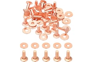 PATIKIL Remaches y remaches de cuero de 9x4x11 mm, 24 juegos de remaches de cuero y arandelas de cobre, sujetadores metálicos para cuero artesanal, collares, manualidades DIY