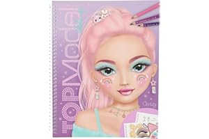 Depesche 13983 Create your TOPModel Make Up - kolorowanka z 20 zadrukowanymi stronami do tworzenia makijażu, zawiera 2 strony naklejek