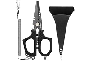 SAMSFX Tijeras de hilo trenzado de pesca con asas antideslizantes (mango negro)