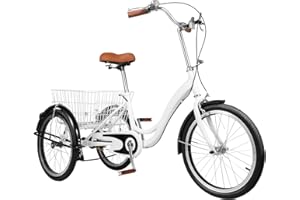 HaroldDol Adult Tricycle, 20 Inch Senior Tricycle, Single Speed 3-Wheel Bicycle, with Shopping Basket