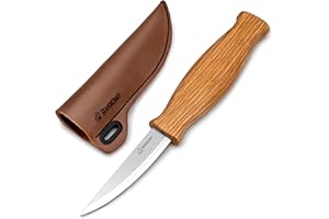 BeaverCraft, Coltello Sloyd C4s da 8 cm – Coltello Sloyd per intagliare legno con custodia in pelle per intagliare e sgrossare per principianti e professionisti in acciaio resistente ad alto contenuto
