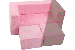 MeMoreCool Kids Sofa Bed Toddler Armchair, Glow in The Dark Convertible Lounger Fold Out, Baby Couch Floor Chair Bedroom Furniture, Modular Mini Couch for Playroom, Pink Unicorn