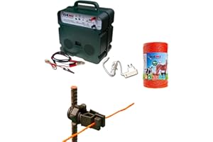 GEMI ELETTRONICA Recinto elettrico Kit con 1 Elettrificatore a doppia alimentazione 12V / 220V + 1 Filo 500 MT 4 Mm² + 100 pezzi isolatori per paletti in ferro - Recinzione Elettrica per cavalli mucche cinghiali