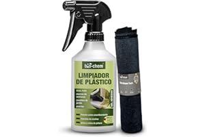 BIO-CHEM CLEANTEC Bio-Chem - Limpiador restaurador de plasticos 500 ml + paño de Microfibra - Spray renovador plasticos de PVC para Ventanas, Marcos de Ventanas, Refuerzos, Muebles de jardín
