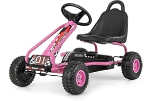 COSTWAY Gokart mit verstellbarem Sitz, Go Kart mit Handbremse, Tretauto bis 30 kg belastbar, Pedal Go Cart, Tretfahrzeug, Pedalfahrzeug, Kinderfahrzeug für Kinder ab 3 Jahren (Rosa)