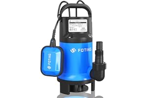 FOTING 750W Portable Submersible Water Pump for Dirty/Clean Water, Max Flow 14300 L/H Electric Sump Pump with Float Switch, Water Pump for Garden Pond, Pools, Ditches（No Hose