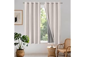 Joydeco 100% Rideau Occultant Thermique Isolant Anti Froid et Chaleur 140x175cm 2 Pièces, Rideaux Opaques Effet Lin à Oeillets Anti UV Anti Bruit, Decoration Chambre Maison Salon - Gris Blanc