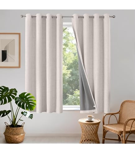 Rideaux Occultants Thermiques - Lot De 2 - 140x220 Cm - Œillets - Isolation Chaleur Et Froid - Tissu Polyester - Beige