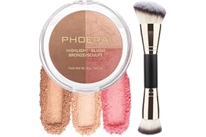 HILARECO PHOERA Contour Paleta, Tonos con iluminador, bronceador y colorete, no grasa y resistente al agua, fácil de moldear el rostro con maquillaje ligero (#002)