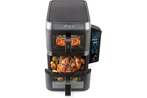 Salter VertiCook View Stackable Air Fryer - Vertical Double Drawer, Cook On 4 Levels, XL 9L Capacity - 2 x 4.5L Baskets, 2 Drawers & 2 Racks, Space Saving, 12 Functions, Sync & Match, PFAS-Free
