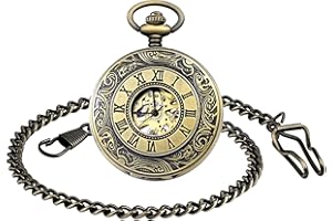 Infinite U Double Affichage de l'Heure Chiffres Romains Acier Main-Vent Montre de Poche Mécanique Bronzé