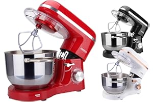 Arebos Robot Pâtissier Professionnel 1500W | Rouge | Robot de Cuisine Multifonction avec Fouet, Batteur, Crochet | Bol d'Acier Inoxydable 6 Litres | 6 Vitesses | Fonction Pulse