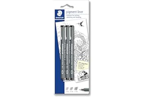 Staedtler Pigment Liner - Penne Nere Con Inchiostro ad Asciugatura Rapida, Punta Fine per Disegno Tecnico e Scrittura, Set Indelebile per Cancelleria Scuola Università Ufficio, 3 Pz