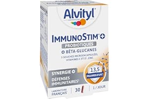 Alvityl - Immunostim + Gélules - Probiotiques, Bêta-glucanes, Fibres, Vitamine C et D, Zinc - Dès 12 ans - 30 gélules