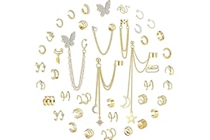 Diamday 42Pcs Ear Cuffs: Clip On Ear Jewelry Set - Butterfly, Claw, Punk Helix Wrap Designs